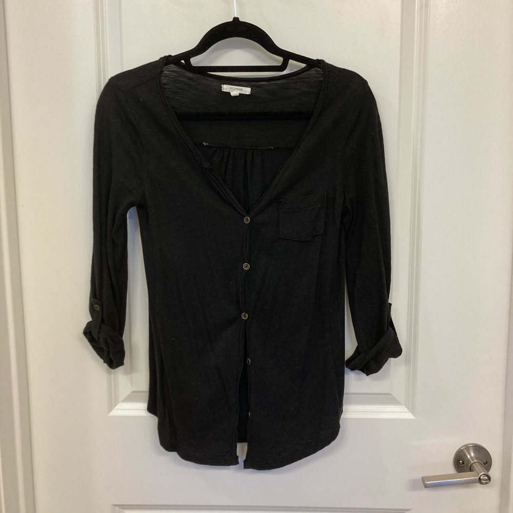 Solid black button up